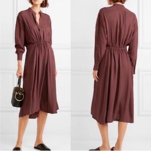 Vince Silk-paneled gathered crepe de chine dress